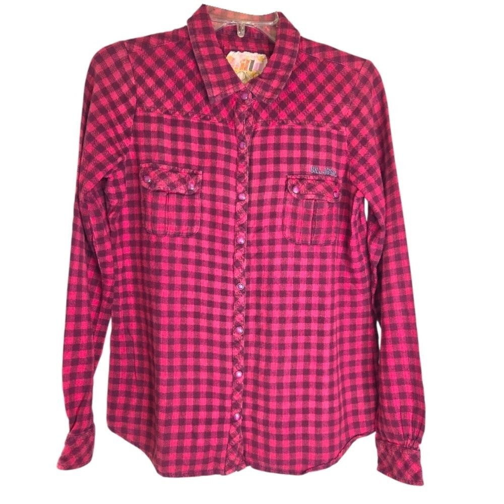 Billabong Pink Cotton Plaid Flannel Button Down Shirt